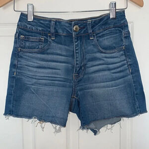 American Eagle High Rise Shortie Blue Denim Shorts Size 2